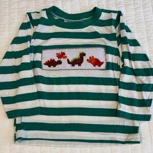 Kids Long Sleeve Striped Shirt with Dinosaur Design